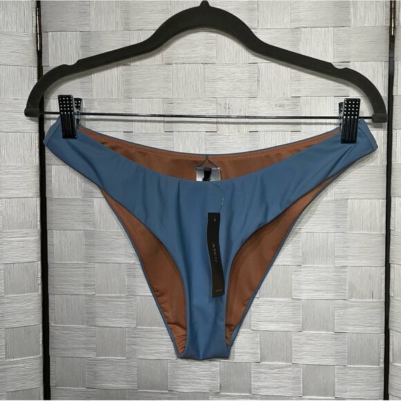J. Crew Women's Cheeky Bikini Swim Bottom Size S Light Blue Curved Waist Mid UPF - Picture 11 of 12